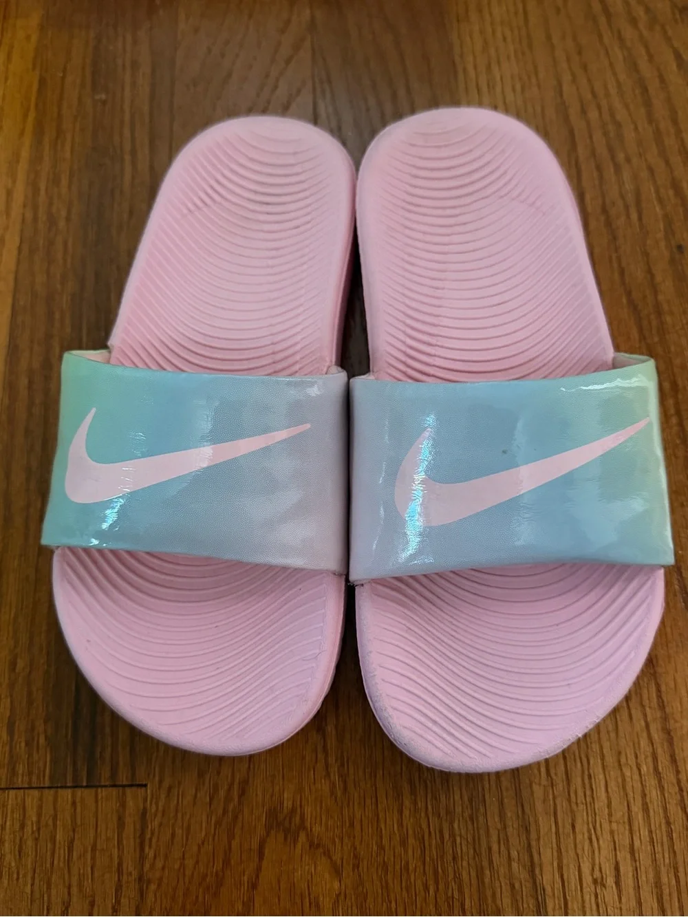 Nike Kawa Girls Pink Iridescent Slide Sandals Pool Beach Shoes Summer Blue 13 1